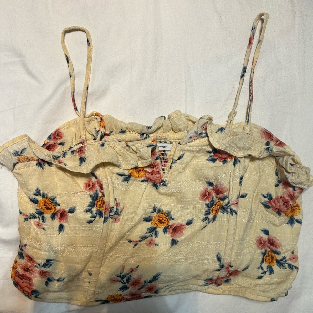 American Eagle yellow floral cropped tank top large